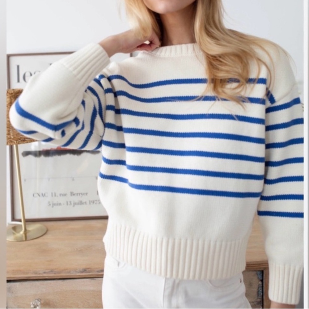 Marea Ivory and Tidal Blue Striped Lake Sweater